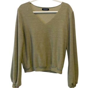 Jeuvre Vneck Gathered Sleeve Pullover Sweatshirt Top​​​​​​​​​​​​​​​